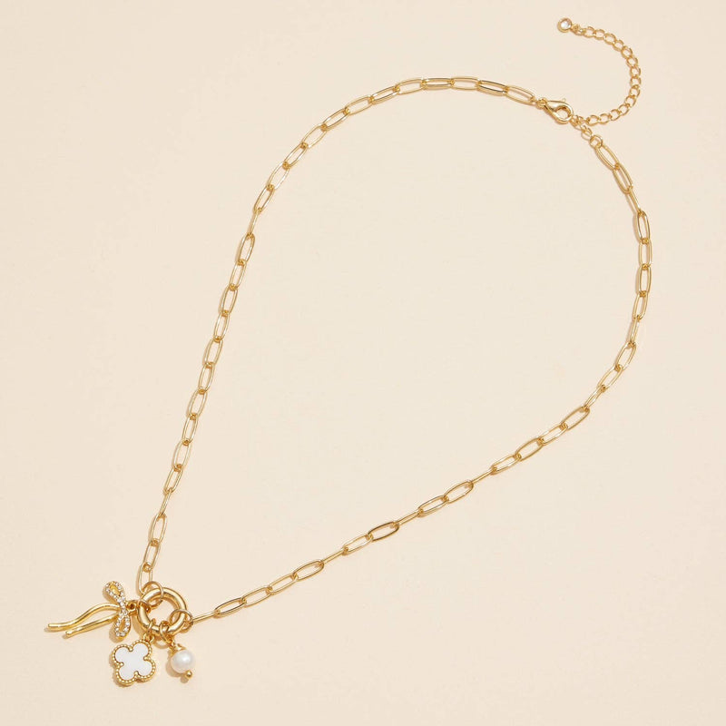 Embrace Charm Necklace with Clover and Pearl