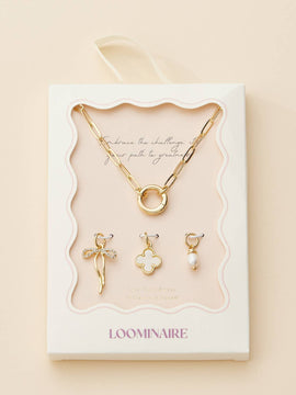 Embrace Charm Necklace with Clover and Pearl