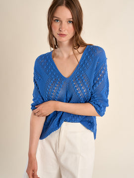 Caden Pointelle V Neck Sweater