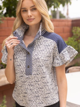 Meline Print Block Quarter Snap Top