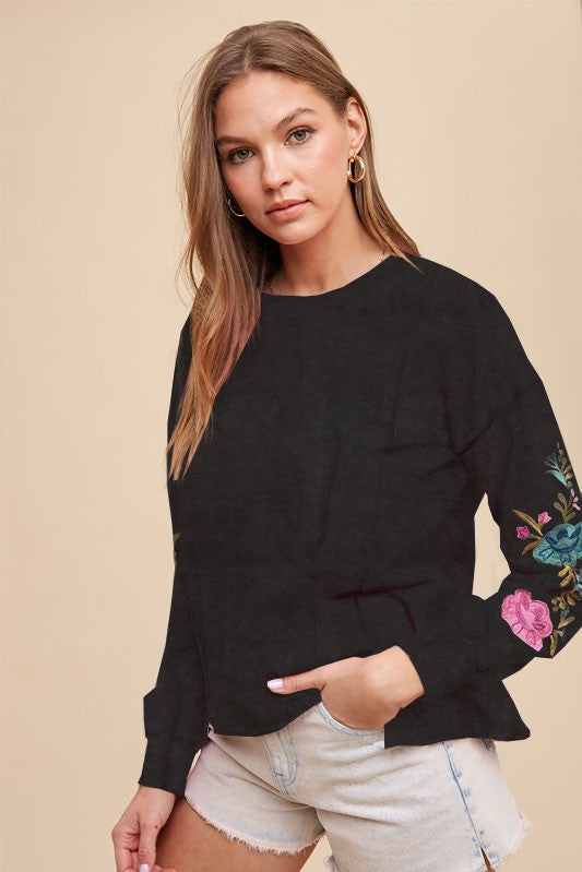 Lucky Embroidered Sleeve Pullover