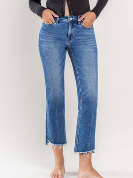 Encourage Raw Hem Kick Flare Jeans