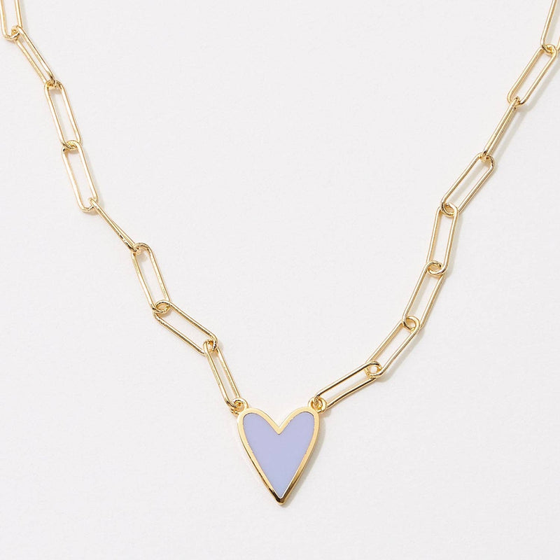 Heart Charm Paper Clip Necklace 18K