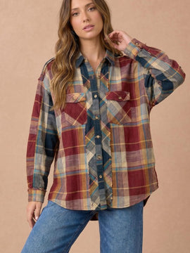 Capped Plaid Button Down Shirt