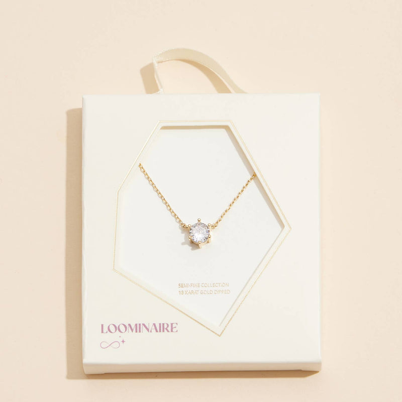 Crystal Solitaire Charm Necklace 18K