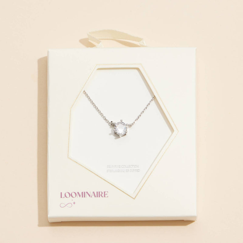 Crystal Solitaire Charm Necklace 18K