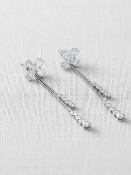 Zirconia Flower Tassel Drop Earrings