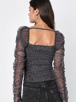 Blooming Energy Mesh Ruched Top